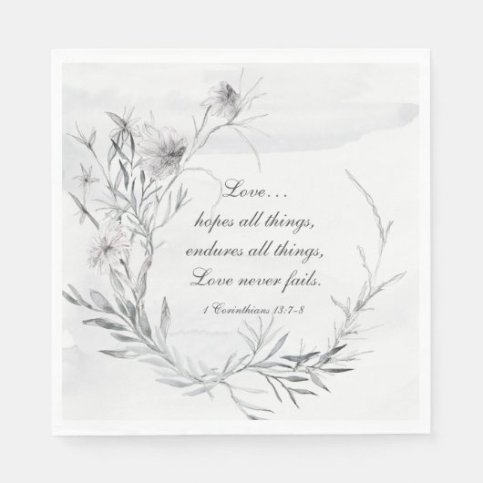 1コリント13:13グレーエレガントフローラ水色 スタンダードランチョンナプキン (正面)