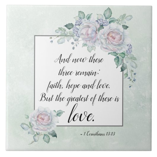 1コリント13:13信仰の希望の愛、聖書の聖句 タイル (正面)