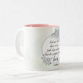 1コリント13:13信仰の希望の愛、聖書の聖句 ツートーンマグカップ (正面左)