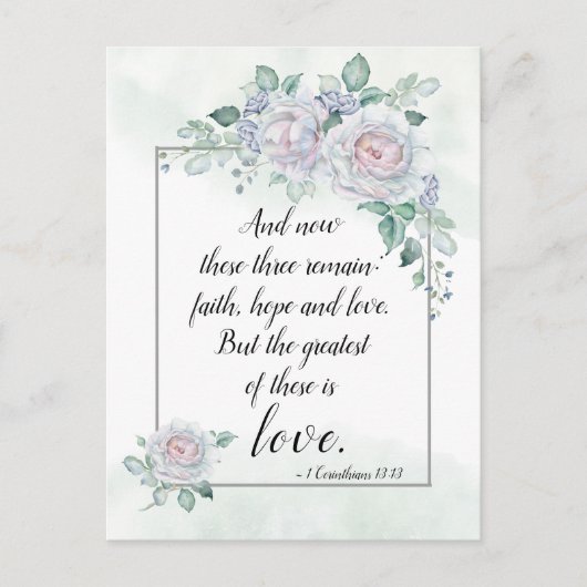 1コリント13:13信仰の希望の愛、聖書の聖句 ポストカード (正面)