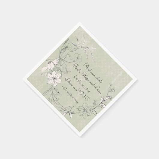 1コリント13:13信仰ホープ愛のシンプルフローラ スタンダードカクテルナプキン (角)