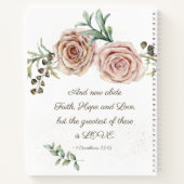 1コリント13:13信仰ホープ愛ピンクのバラ ノートブック (裏面)