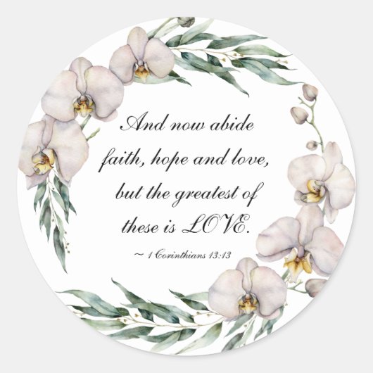 1コリント13:13素晴らしは愛白の蘭 ラウンドシール (正面)