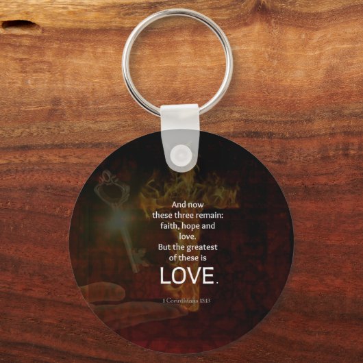 1コリント13:13聖書の聖句引用文の愛について キーホルダー (正面)