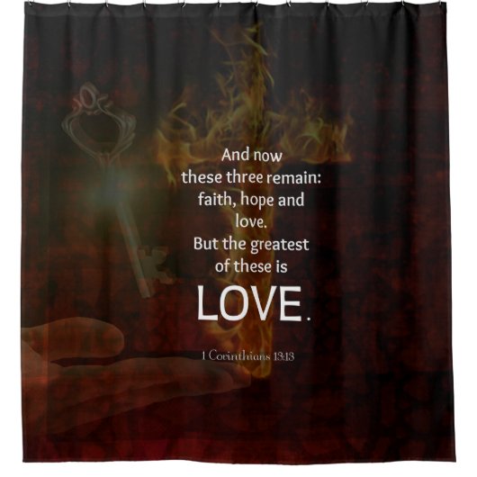1コリント13:13聖書の聖句引用文の愛について シャワーカーテン (正面)