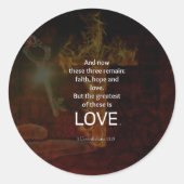 1コリント13:13聖書の聖句引用文の愛について ラウンドシール (正面)