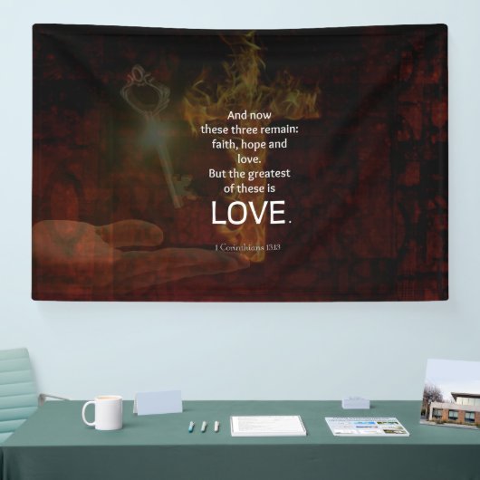 1コリント13:13聖書の聖句引用文の愛について 横断幕 (トレードショー)