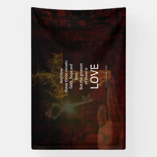 1コリント13:13聖書の聖句引用文の愛について 横断幕 (縦)