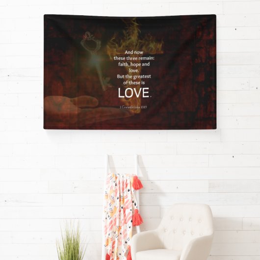 1コリント13:13聖書の聖句引用文の愛について 横断幕 (インサイチュ)