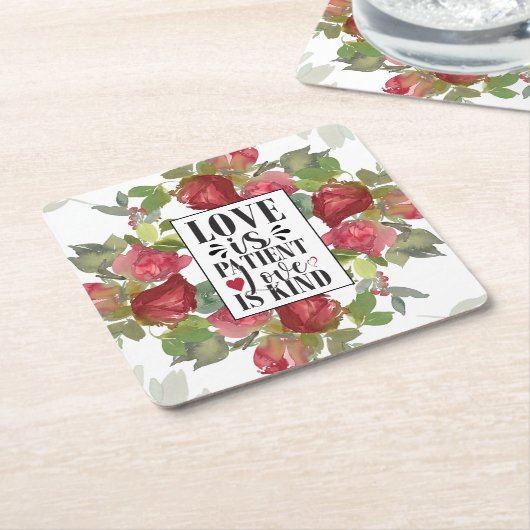 1コリント13:4愛は患者の愛は親切である スクエアペーパーコースター (アングル)