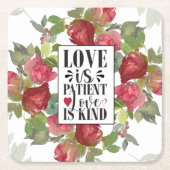 1コリント13:4愛は患者の愛は親切である スクエアペーパーコースター (正面)