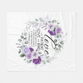 1コリント13:4愛は患者バイオレットフローラ フリースブランケット (正面(横))