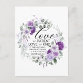 1コリント13:4愛は患者バイオレットフローラ ポストカード (正面)