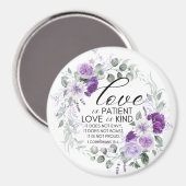 1コリント13:4愛は患者バイオレットフローラ マグネット (正面/裏面)