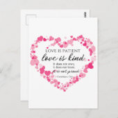 1コリント13:4愛は患者ピンクのハート ポストカード (正面/裏面)