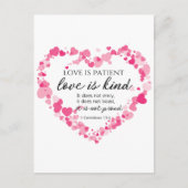 1コリント13:4愛は患者ピンクのハート ポストカード (正面)