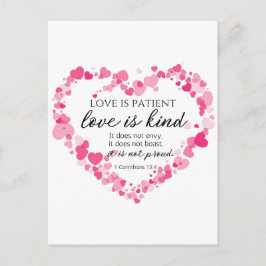 1コリント13:4愛は患者ピンクのハート ポストカード
