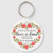 1コリント13:4愛は患者フローラハート キーホルダー (正面)