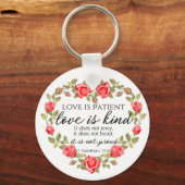 1コリント13:4愛は患者フローラハート キーホルダー (正面)