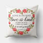 1コリント13:4愛は患者フローラハート クッション (正面)