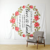 1コリント13:4愛は患者フローラハート タペストリー (インサイチュ(横))