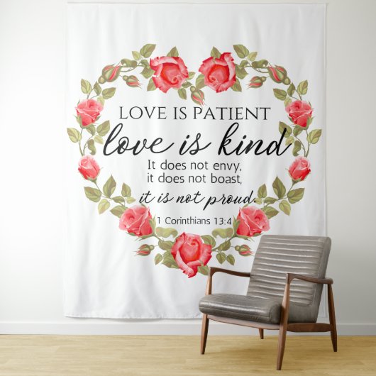 1コリント13:4愛は患者フローラハート タペストリー (インサイチュ)