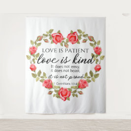 1コリント13:4愛は患者フローラハート タペストリー