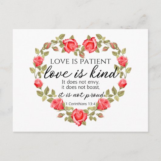 1コリント13:4愛は患者フローラハート ポストカード (正面)