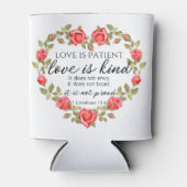 1コリント13:4愛は患者フローラハート 缶クーラー (正面)