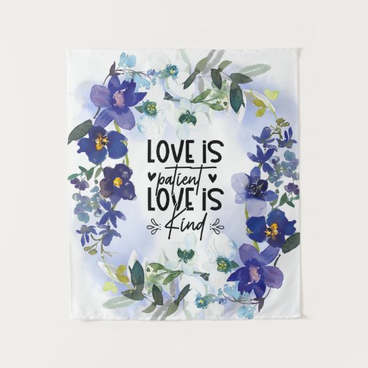 1コリント13:4愛は辛抱強い聖書の聖句である タペストリー (正面)