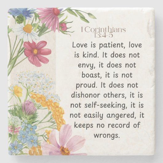 1コリント13:4-5なだめるような水彩デザイン ストーンコースター (正面)