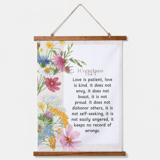 1コリント13:4-5なだめるような水彩デザイン 吊り下げ型タペストリー (正面)