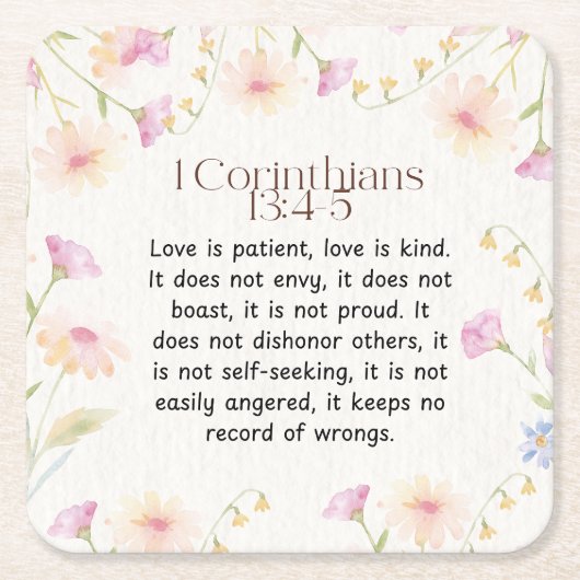 1コリント13:4-5クリスチャン聖書聖書聖文芸術 スクエアペーパーコースター (正面)