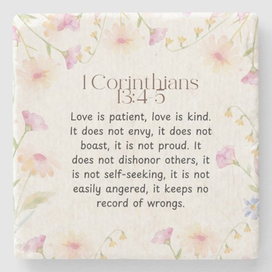 1コリント13:4-5クリスチャン聖書聖書聖文芸術 ストーンコースター (正面)