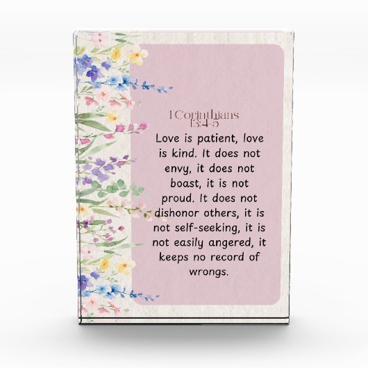 1コリント13:4-5聖書の詩のイメージ フォトブロック (正面)