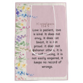 1コリント13:4-5聖書の詩のイメージ ミディアムペーパーバッグ (裏面)