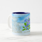 1コリント13:4-7忘れ私は聖書の聖句Mu ツートーンマグカップ (正面左)