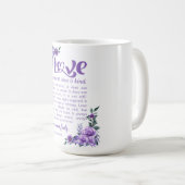 1コリント13:4-8愛は患者パープルフローラ コーヒーマグカップ (正面右)