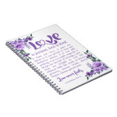 1コリント13:4-8愛は患者パープルフローラ ノートブック (右側)