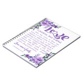 1コリント13:4-8愛は患者パープルフローラ ノートブック (左側)