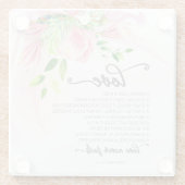 1コリント13:4-8愛は患者ピンクマグノリア ガラスコースター (裏面)