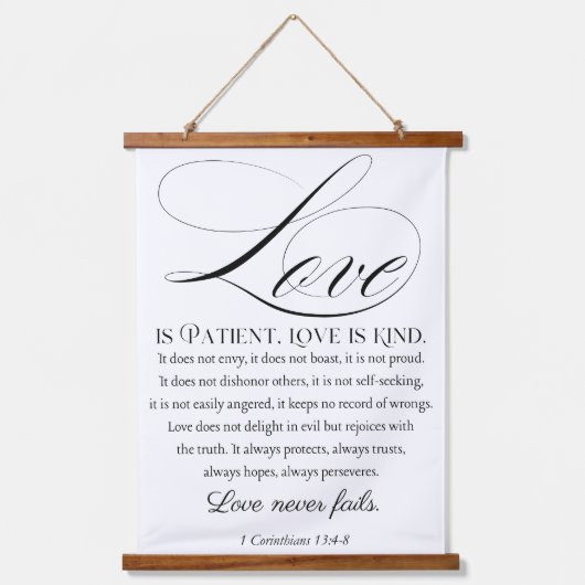 1コリント13:4-8愛は我慢強い結婚聖句である 吊り下げ型タペストリー (正面)