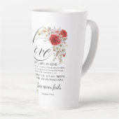 1コリント13:4-8愛は我慢強い聖書のフローラ カフェラテマグ (右アングル)