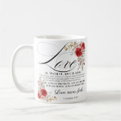 1コリント13:4-8愛は我慢強い聖書のフローラ コーヒーマグカップ (左)
