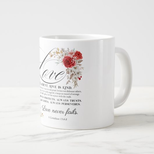 1コリント13:4-8愛は我慢強い聖書のフローラ ジャンボコーヒーマグカップ (正面右)