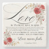 1コリント13:4-8愛は我慢強い聖書のフローラ ストーンコースター (正面)