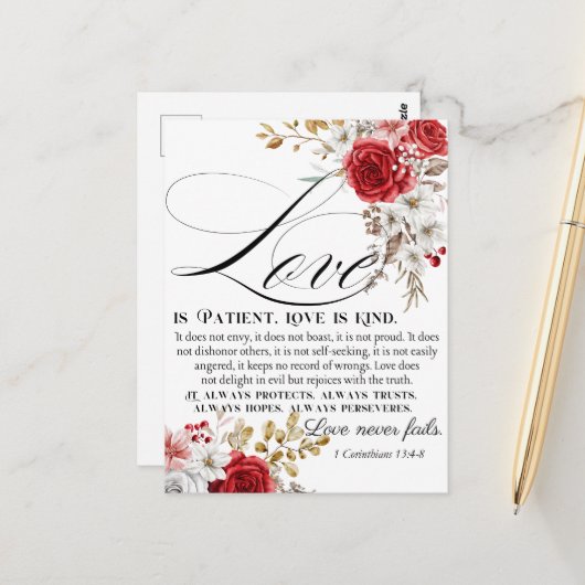 1コリント13:4-8愛は我慢強い聖書のフローラ ポストカード (正面/裏面インサイチュ)