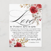 1コリント13:4-8愛は我慢強い聖書のフローラ ポストカード (正面)