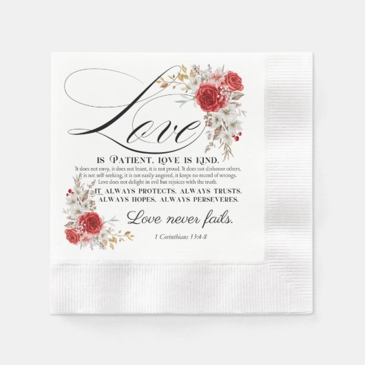1コリント13:4-8愛は我慢強い聖書のフローラ 縁ありカクテルナプキン (正面)