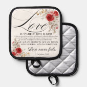 1コリント13:4-8愛は我慢強い聖書のフローラ 鍋敷き (正面/裏面)